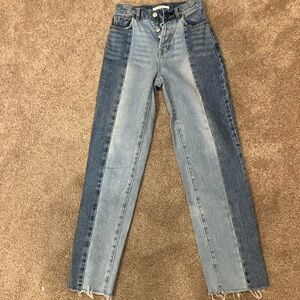 PacSun Two-Tone Straight Leg Jeans in Light & Dark Blue